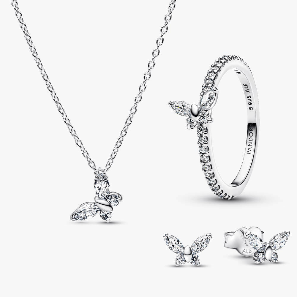 Sparkling Clear Butterfly Jewelry Set
