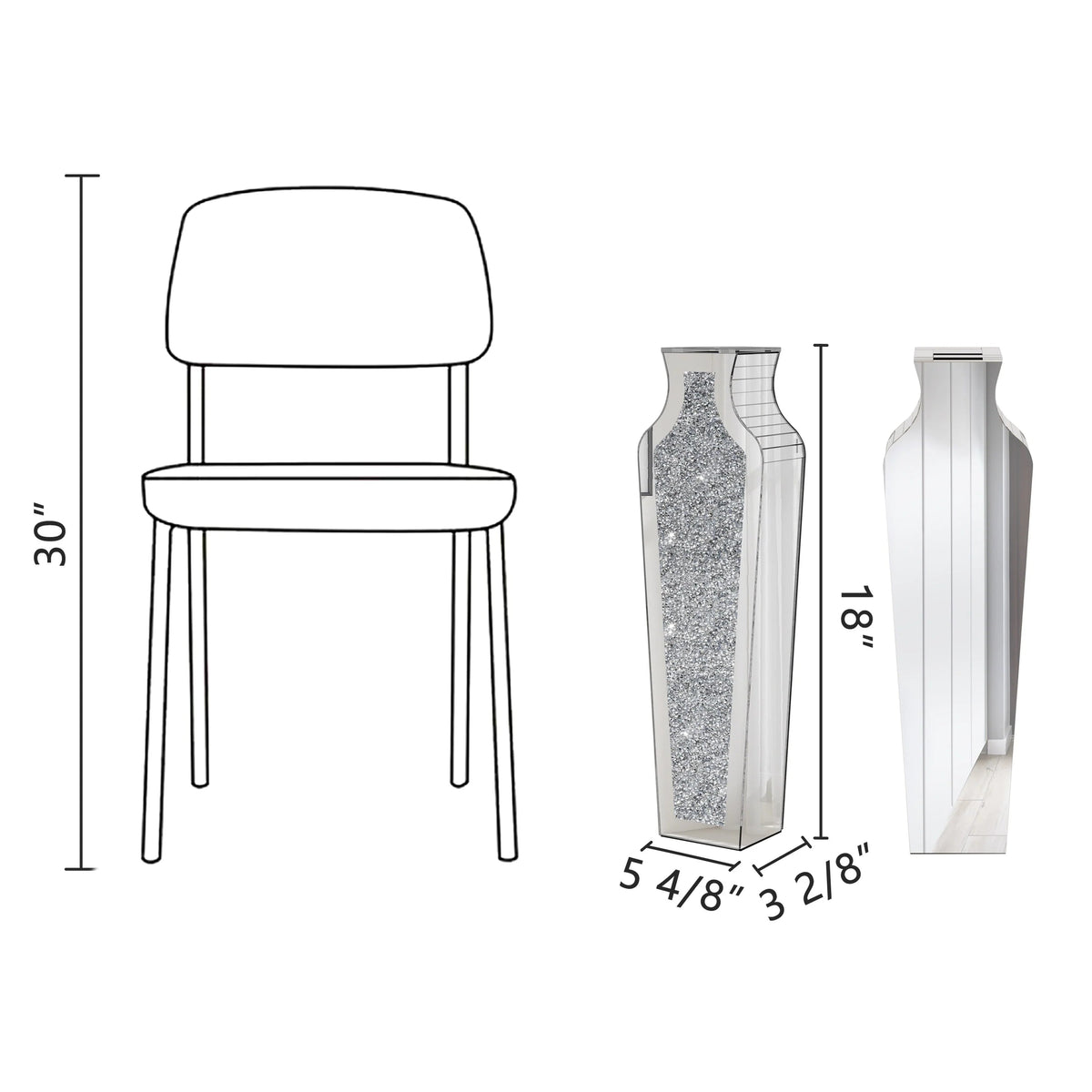 Crushed Diamond Floor Vase, Glass And MDF - 26.8 in, 36 in, 43 in