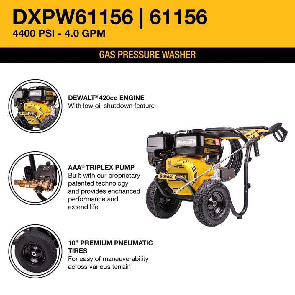 DEWALT Gas Cold Water Pressure Washer 4400 PSI 4.0 GPM With 420cc Engine - DXPW61156