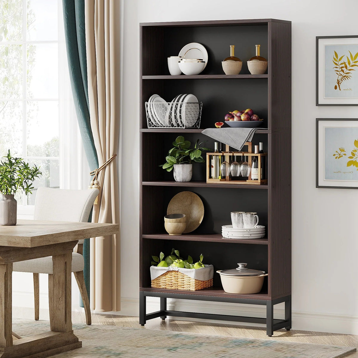 5-Tier Bookcase 31.5 Inch Wide x 11.81 Inch Deep x 70.87 Inch Tall - Sandalwood, Walnut, White, Black