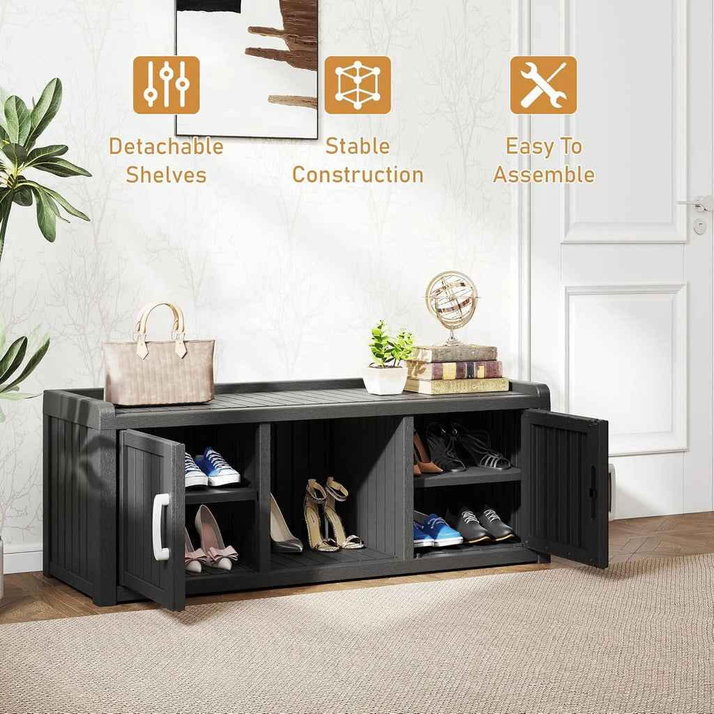 KAMABOKO Outdoor Shoe Storage Cabinet, Black, 2 Doors