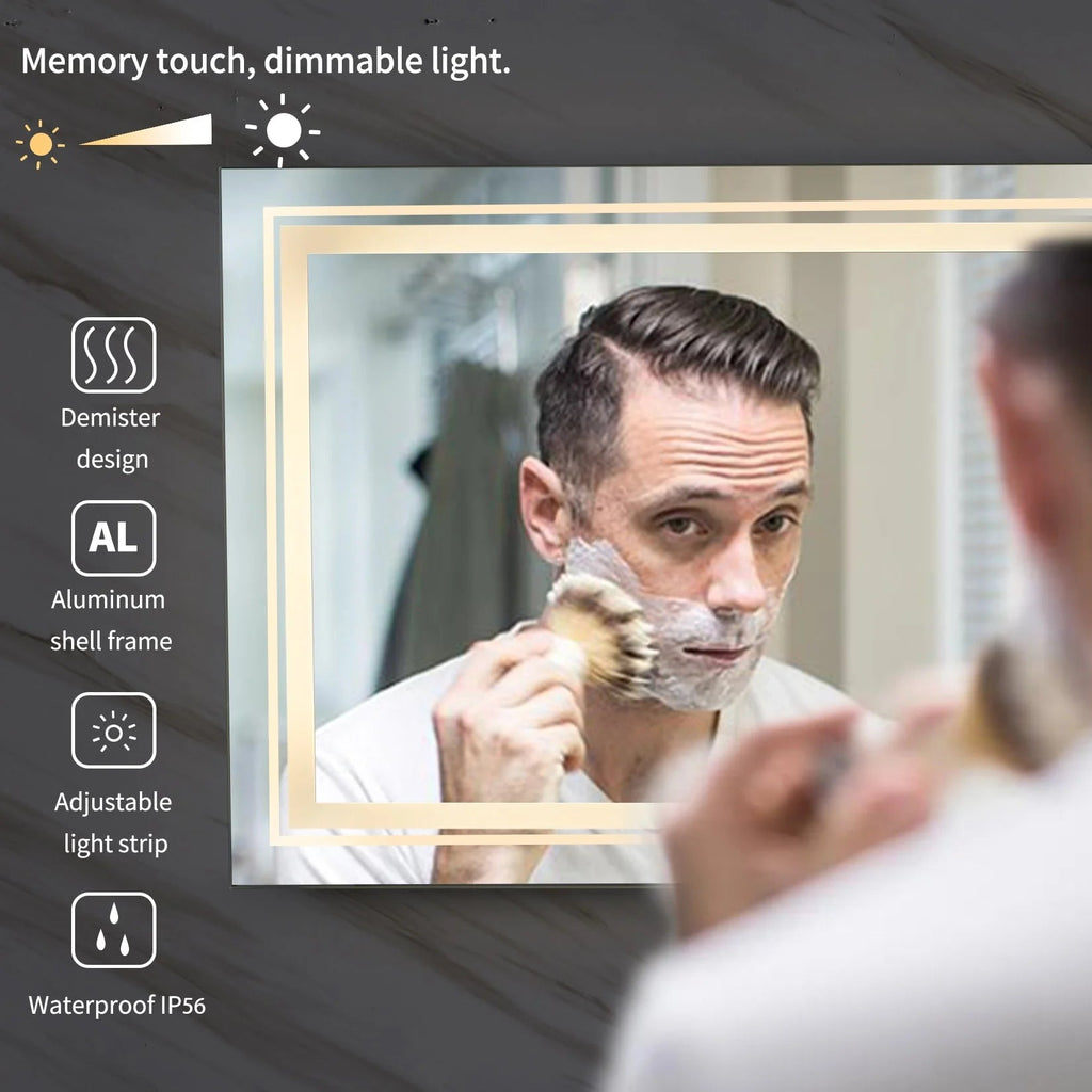 LED Lighted Bathroom Vanity Mirror, Silver, 3 Colors