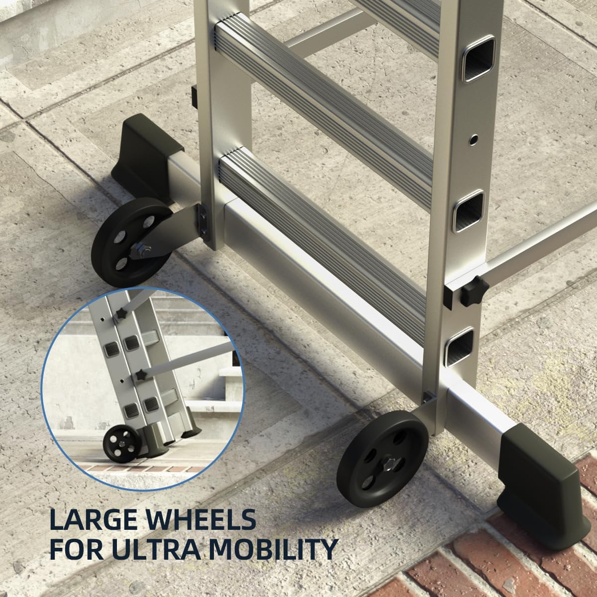 Aluminum Folding Scaffolding Ladder With Wheels, 60in W x 116in H, 8 Steps, 330 lbs - APJC-PSL168