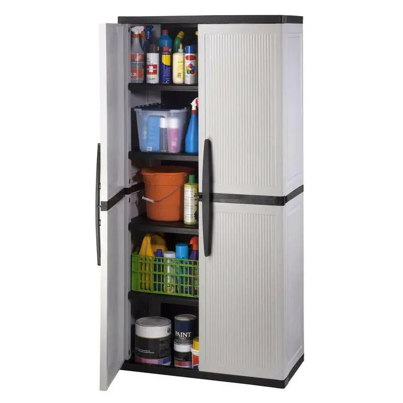 Gray Plastic Garage Storage Cabinet 35 in W x 71 in H x 18 in D, 4 Adjustable Shelves - 2025 Model