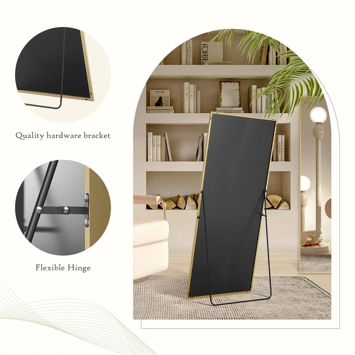 Full-Length Floor Mirror With Stand, Aluminum Alloy Frame - 71x30