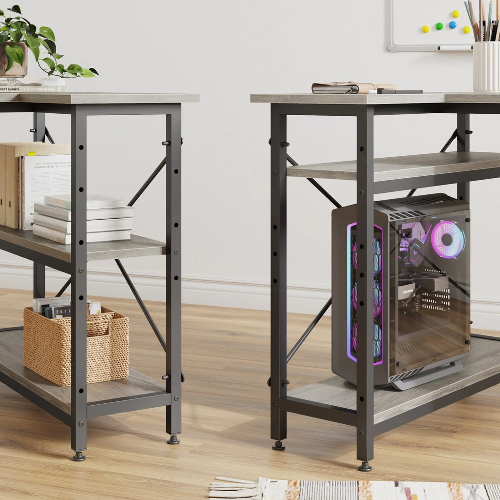 Small L-Shaped Computer Desk With Reversible Storage Shelves - 55-Inch / 47-Inch