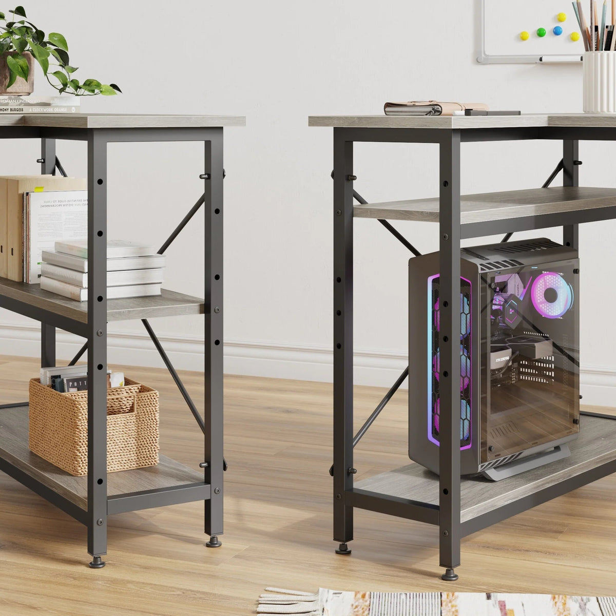 Small L-Shaped Computer Desk With Reversible Storage Shelves - 55-Inch / 47-Inch