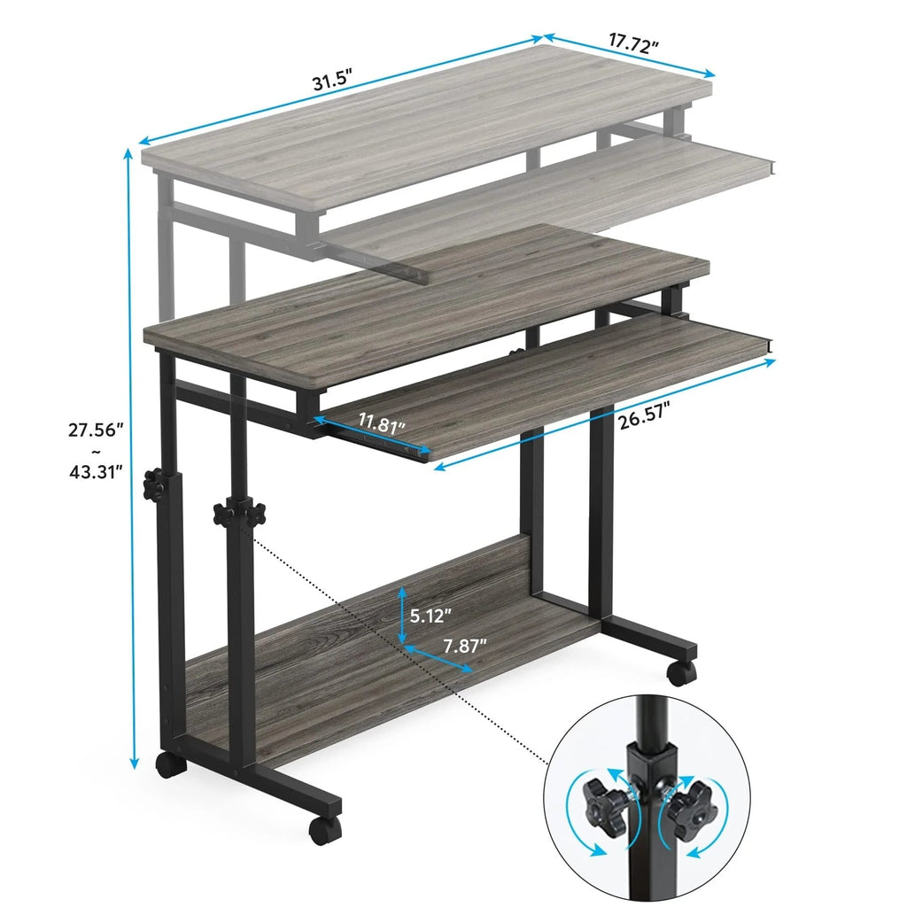 Height-Adjustable Portable Laptop Desk With Keyboard Tray, 43.3in H x 31.5in L x 17in D