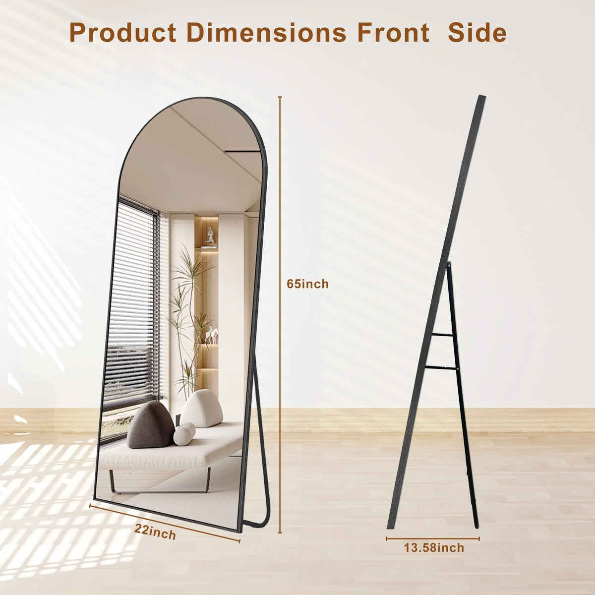 Arched Full Length Floor Mirror With Aluminum Alloy Frame - 65x22, 71x24, 71x28, 71x32