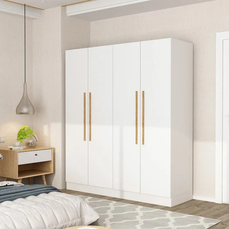 FUFU&GAGA Freestanding Solid Wood Wardrobe Closet With Storage Shelves