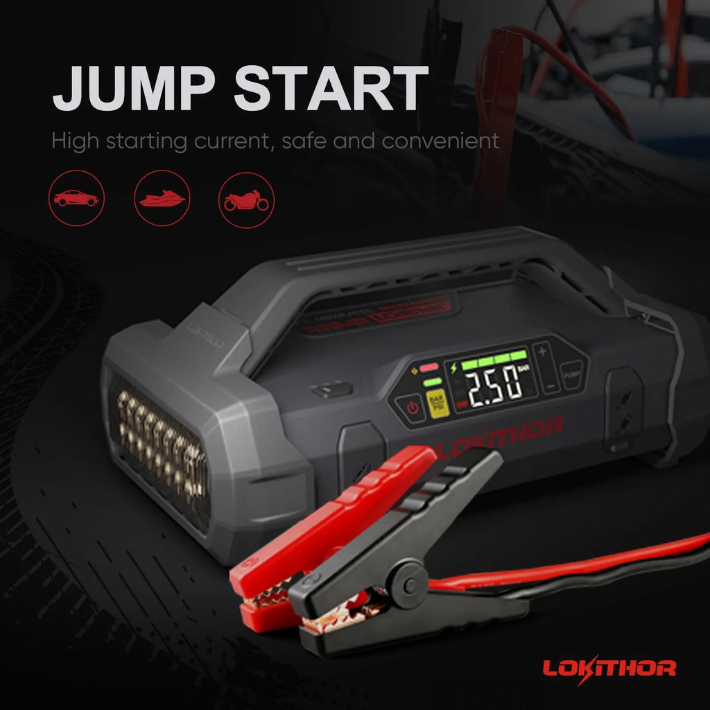 LOKITHOR 2000A 20000mAh 12V Jump Starter With 150 PSI Air Compressor - JA301