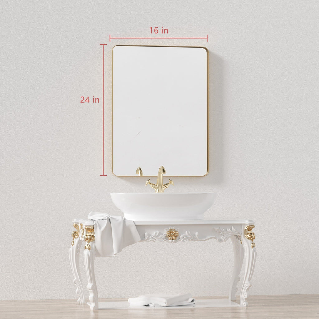 Framed Wall Vanity Mirror With Rounded Corners, 1 Piece