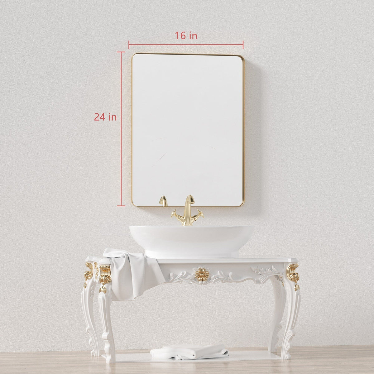 Framed Wall Vanity Mirror With Rounded Corners, 1 Piece