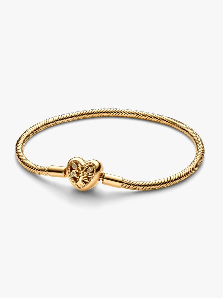 Family Tree Heart Clasp Snake Chain Bracelet