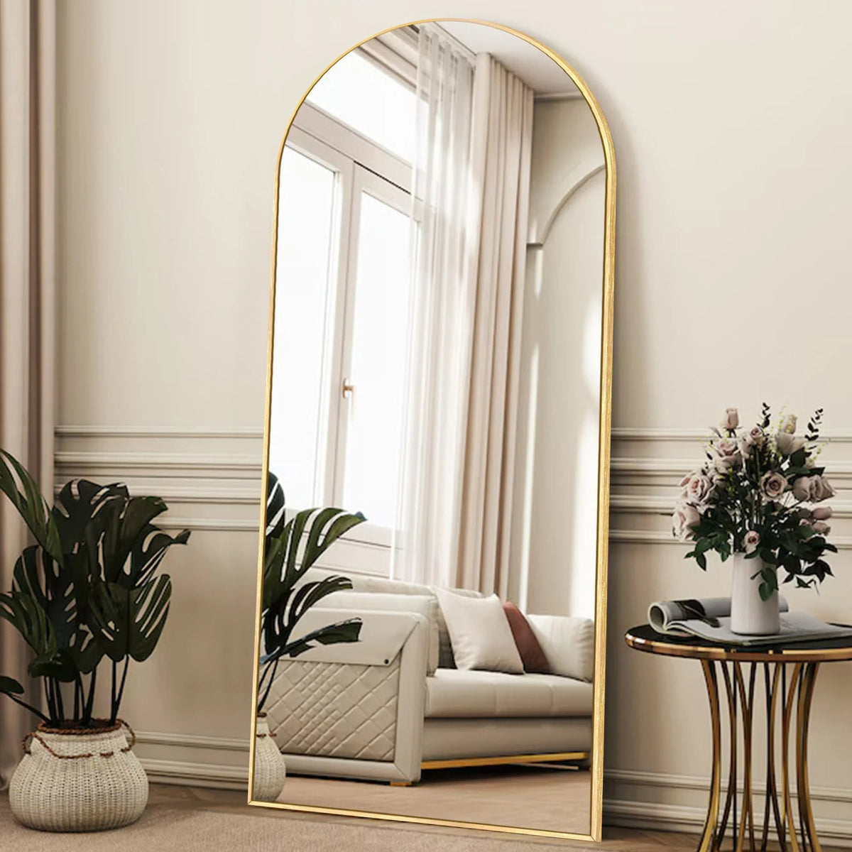 Arched Full Length Floor Mirror With Aluminum Alloy Frame - 65x22, 71x24, 71x28, 71x32