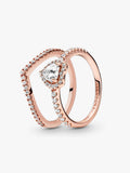 Playful Love Elevated Heart Wishbone Ring Set