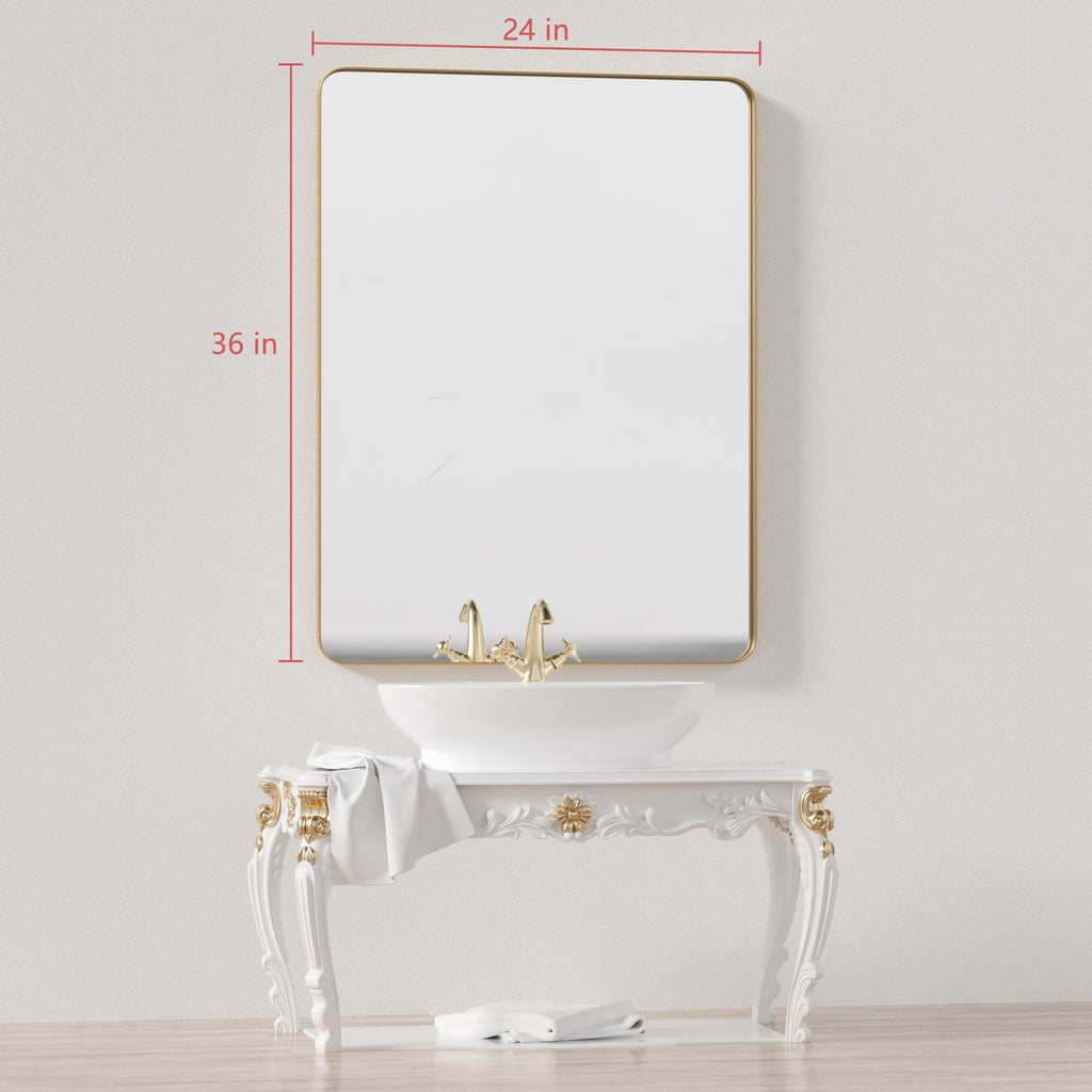 Framed Wall Vanity Mirror With Rounded Corners, 1 Piece