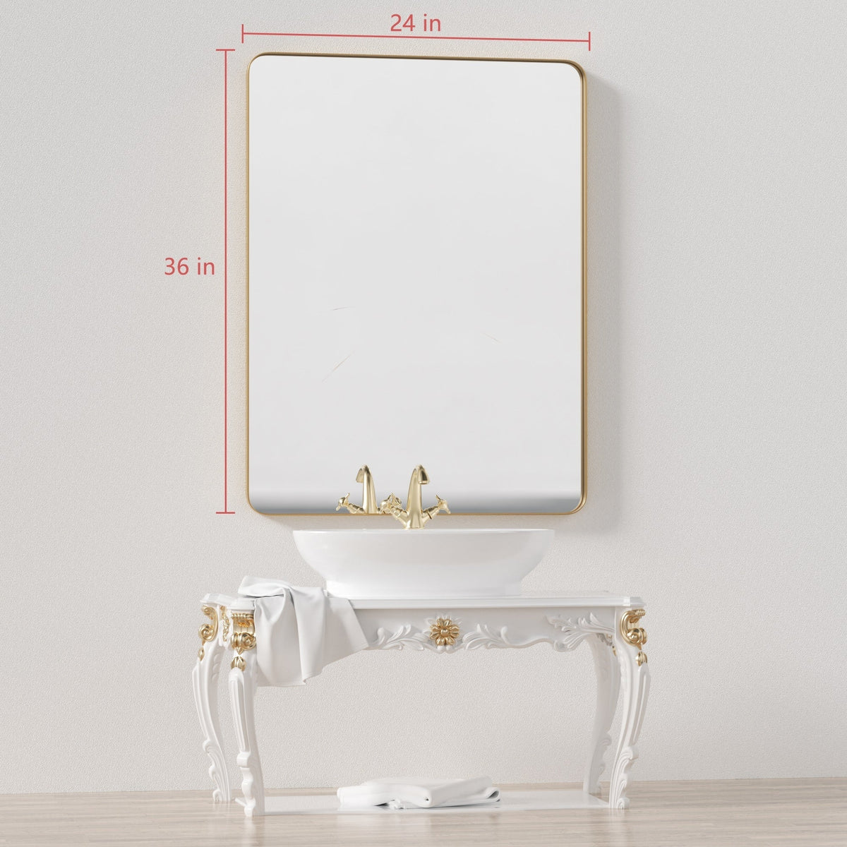 Framed Wall Vanity Mirror With Rounded Corners, 1 Piece