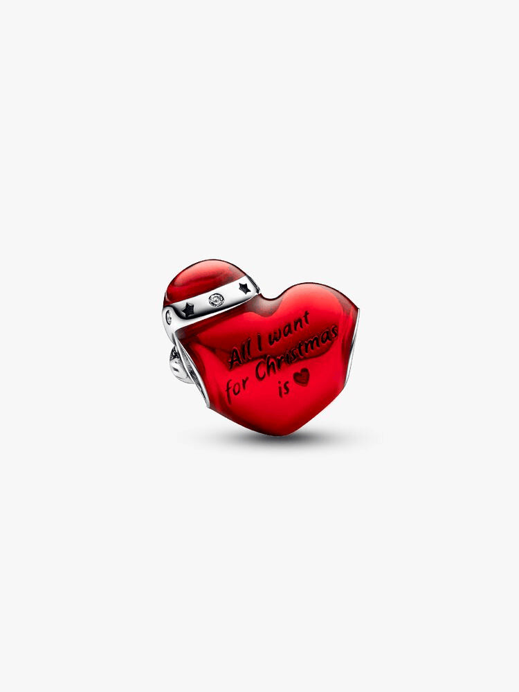 Metallic Red Christmas Heart Charm