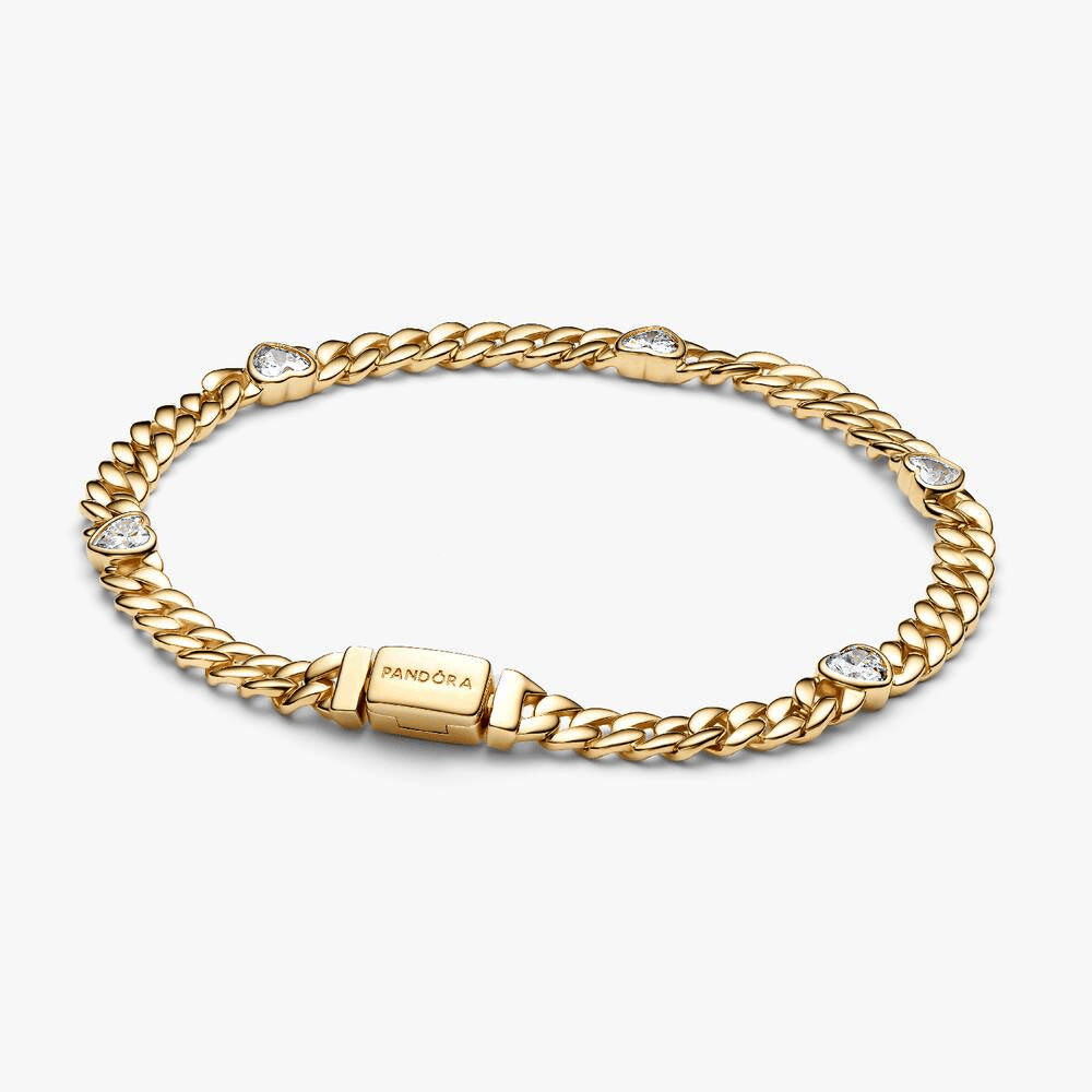 Gold Plated Heart Cuban Chain Bracelet & Ring Set