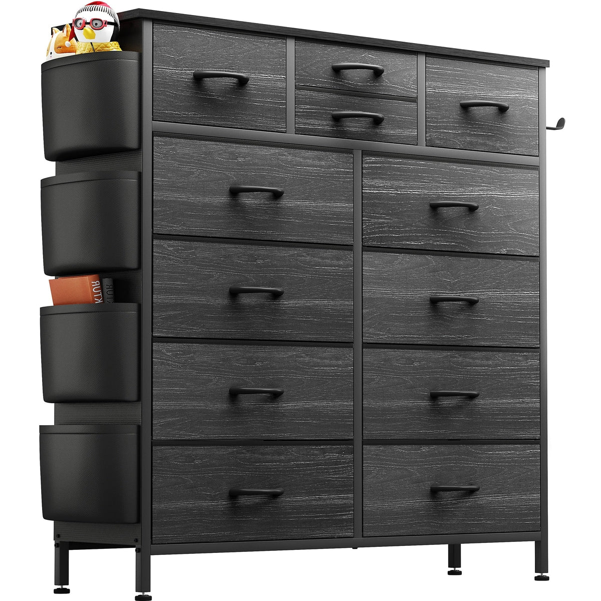 12-Drawer Fabric Dresser With Wood Top And Metal Frame