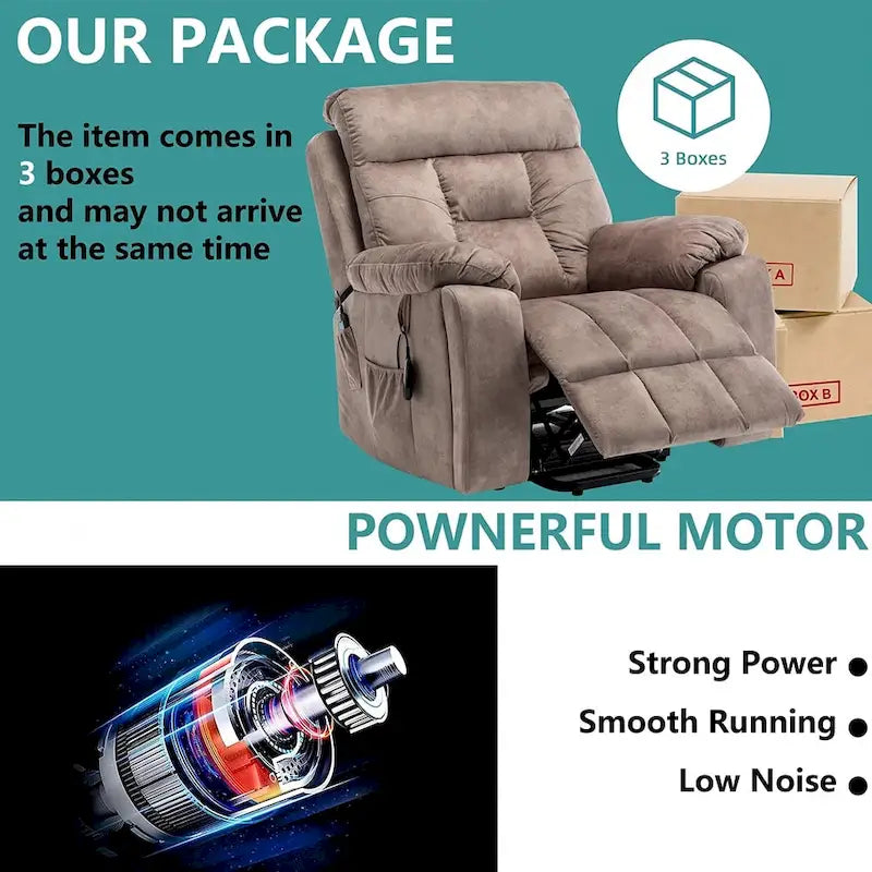 Large Electric Power Lift Recliner With Heat, Massage, Hidden Cup Holder - 40.94W x 38.19D x 42.52H