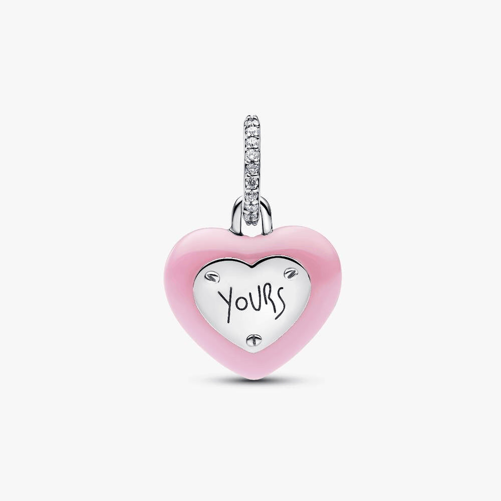 Pink Ceramic Heart Padlock Dangle Charm
