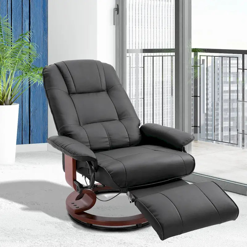 HomCom Faux Leather Manual Swivel Recliner Chair With Extendable Footrest