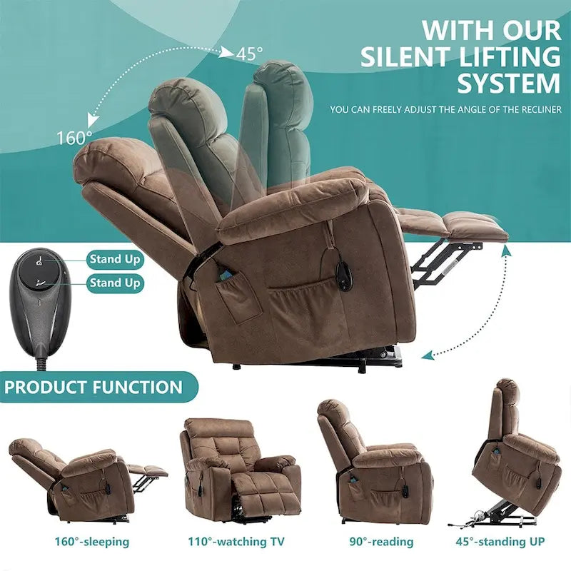 Large Electric Power Lift Recliner With Heat, Massage, Hidden Cup Holder - 40.94W x 38.19D x 42.52H