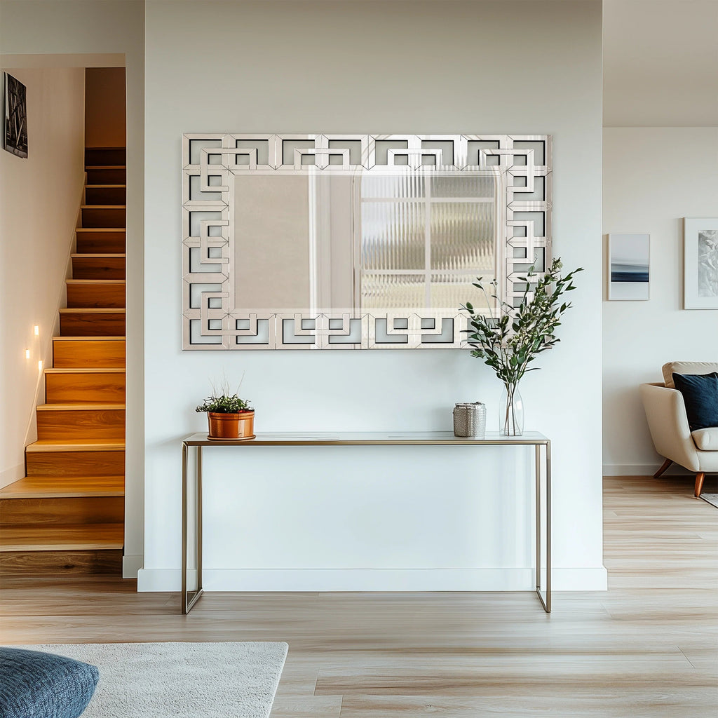 Silver Geometric Decorative Wall Mirror, 39.4in x 27.6in - MDF And Glass