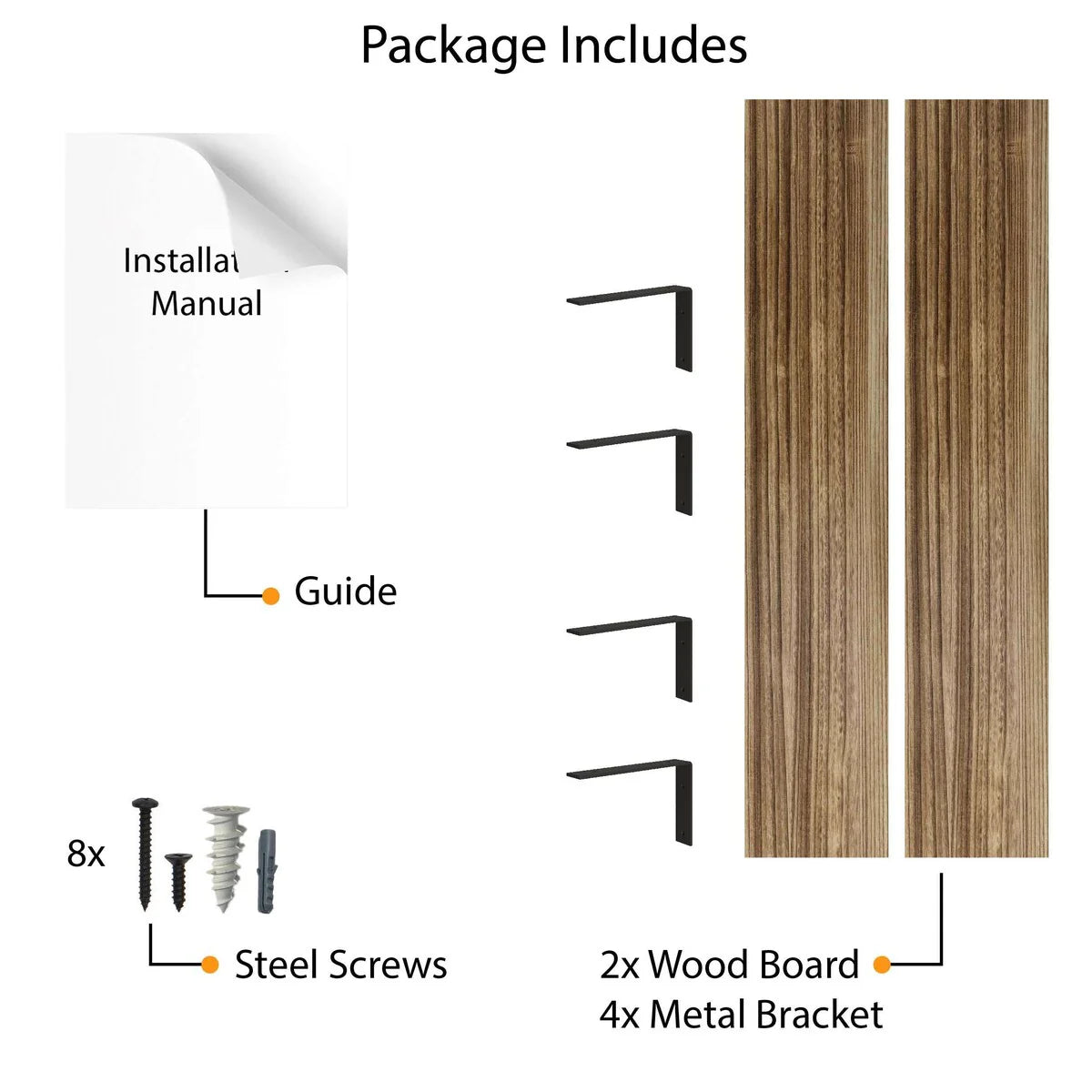 Rustic Floating Wall Shelves, 60 Inch, 2 Piece, Burnt Wood