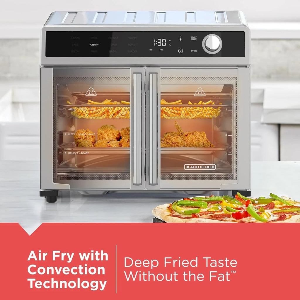 BLACK+DECKER Crisp 'N Bake 12 in 1 Air Fryer Toaster Oven, 12 in Pizza, 6 Slices - French Doors
