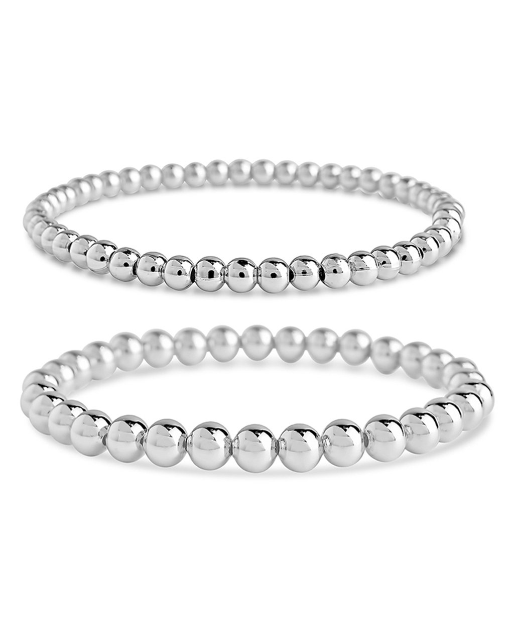 Beaded Stretch Bracelet Sets in Silver