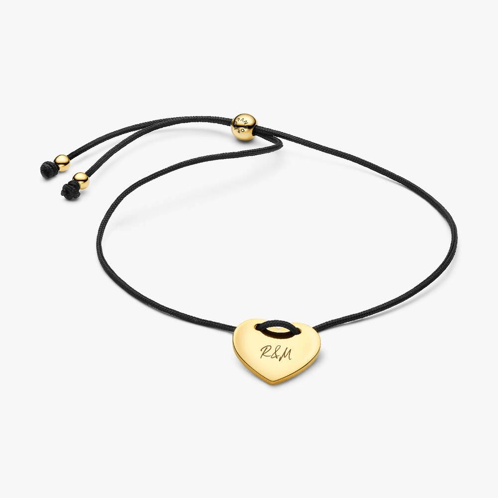 Engravable Heart Black Cord Slider Bracelet