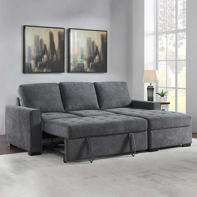 Kendale Sleeper Sofa With Storage Chaise, Gray, 91.73in L x 64.56in W x 37.99in H - Kendale
