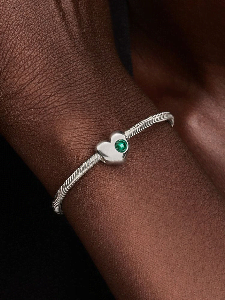 Engravable Green Stone Heart Charm