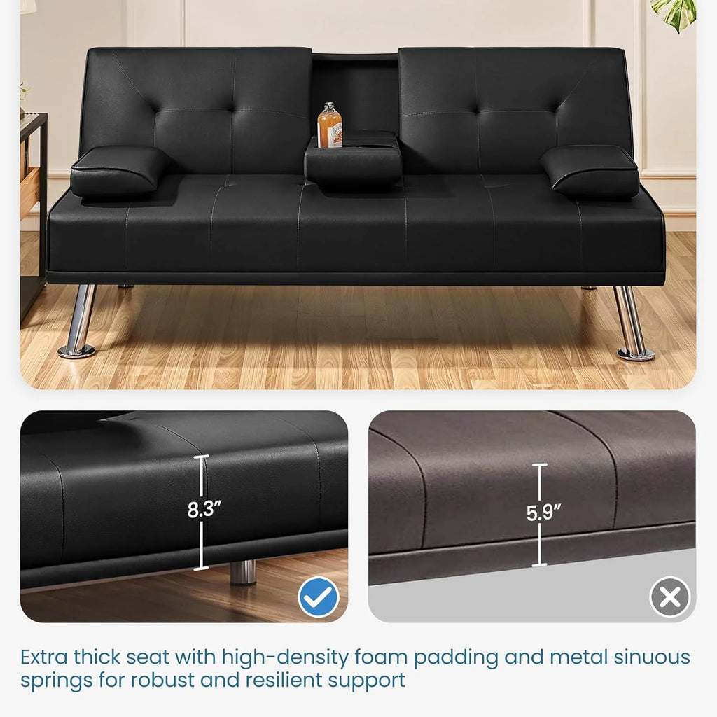 Yaheetech Convertible Faux Leather Sofa Bed, 3 Angles, 772lb Capacity, Black