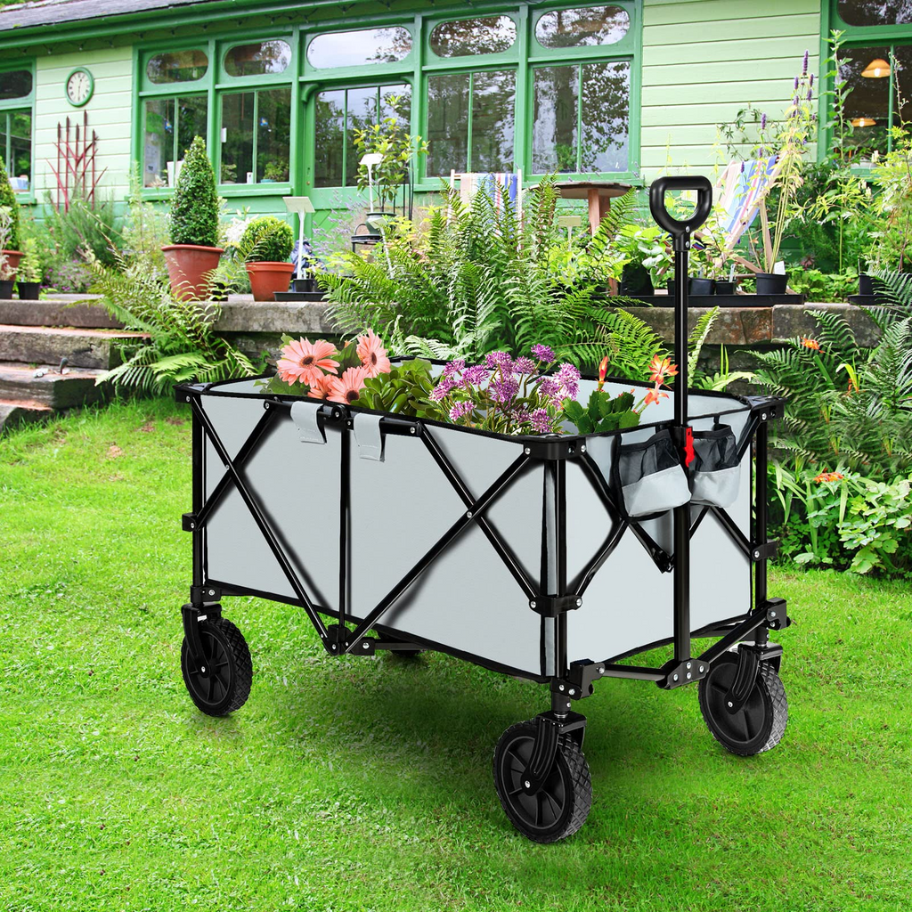 Collapsible Folding Utility Wagon Cart With 7.5 Cu. Ft. Capacity And Adjustable Handle