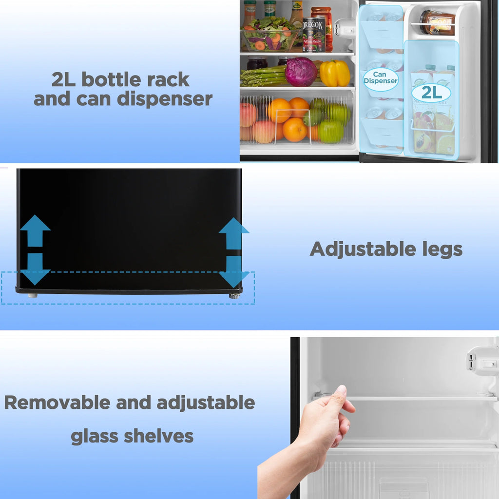 Arctic King Two-Door Mini Fridge With Freezer, 3.2 Cu ft, 18.5 in x 19.4 in x 33.3 in, Stainless Steel - E-Star