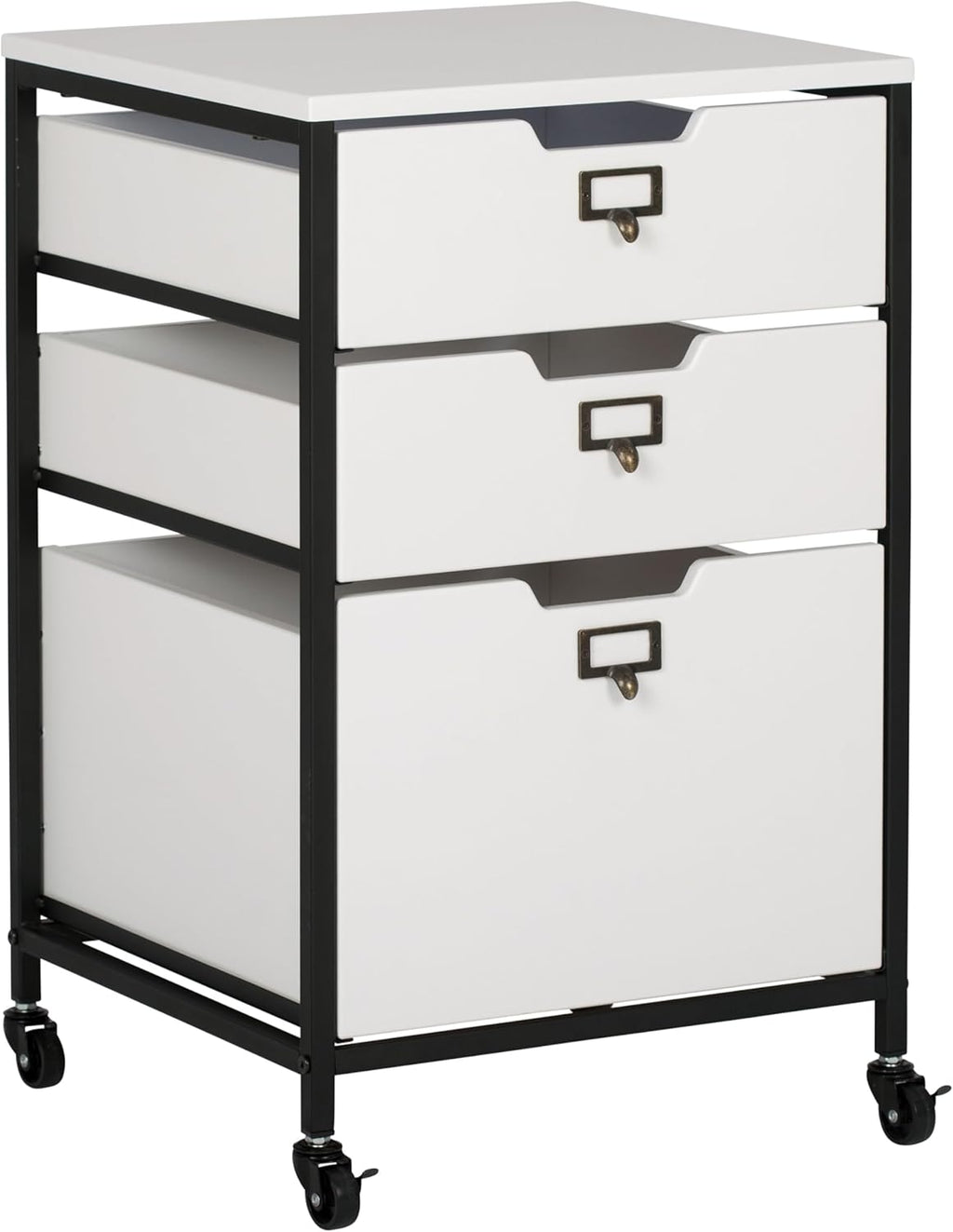 4-Drawer Portable Storage Organizer Cart, Charcoal Grey/White, Metal and Wood - 15.5 in W x 12.25 in D x 29.75 in H