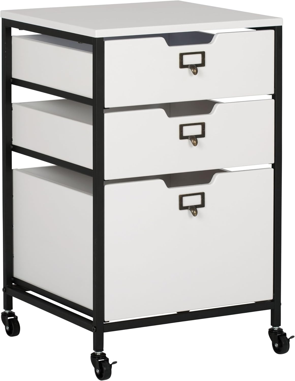 4-Drawer Portable Storage Organizer Cart, Charcoal Grey/White, Metal and Wood - 15.5 in W x 12.25 in D x 29.75 in H