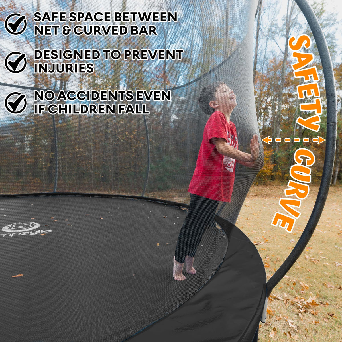 JUMPZYLLA Outdoor Trampoline With Enclosure, 8FT, Black & Blue - 14FT