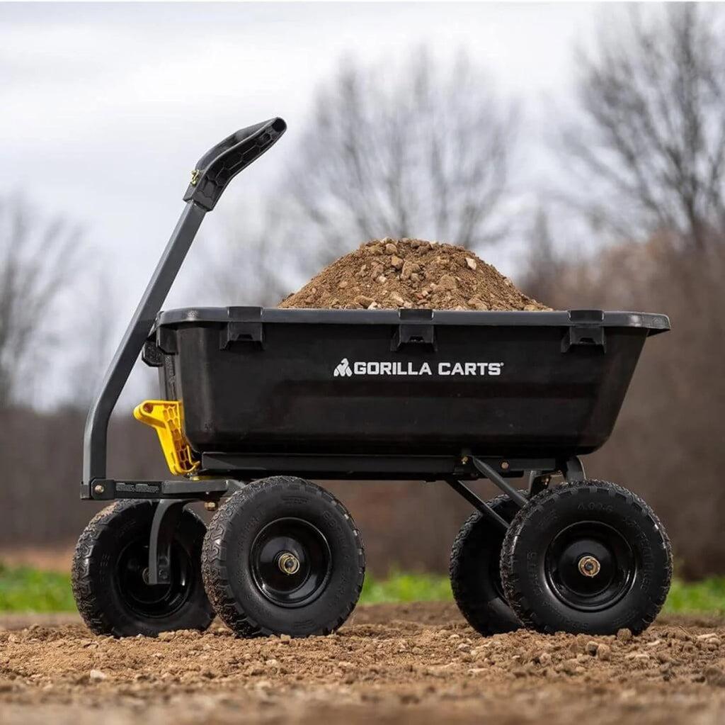 Poly Dump Garden Cart With No-Flat Tires, 7 Cubic Feet, 1200-Pound Capacity, Black - 7GCG-NF
