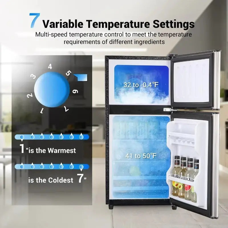 OOTDAY Compact Refrigerator With Freezer 3.5 Cu Ft Silver 16.7 x 17.5 x 34.2 inches - FLS-80-SILVER