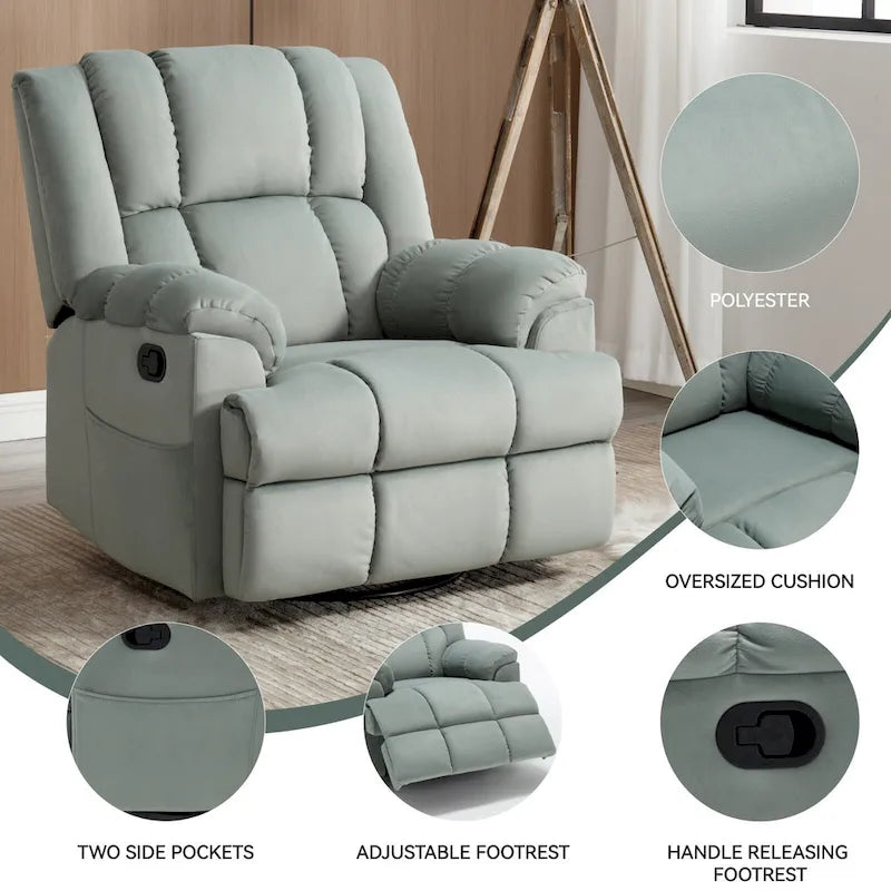 Lazy Boy Oversized Fabric Swivel Rocking Manual Recliner Chair, 37.8L*38.2W*41H, 155 Degrees