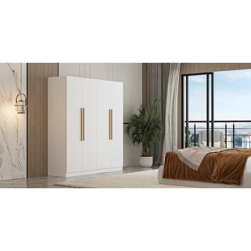 FUFU&GAGA Freestanding Solid Wood Wardrobe Closet With Storage Shelves
