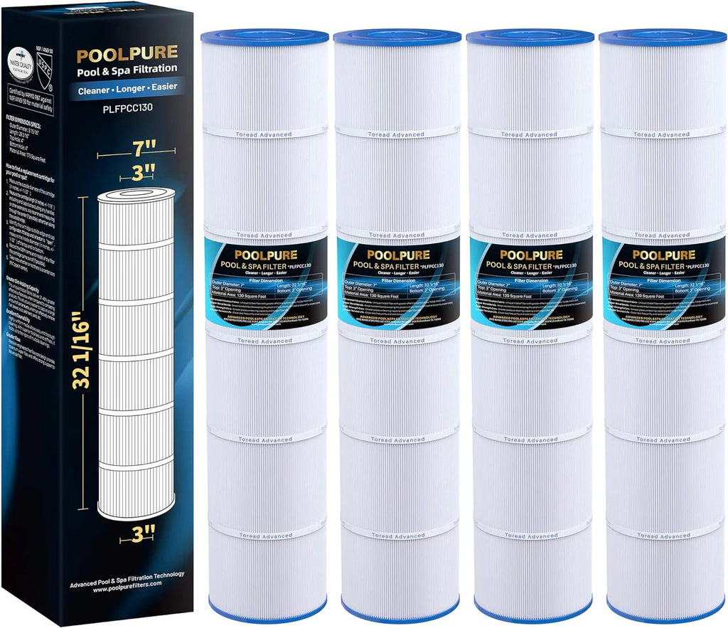 POOLPURE Pool Filter Cartridge 4-Pack 130 Sq Ft 32 1/16in x 7in - PLFPCC130