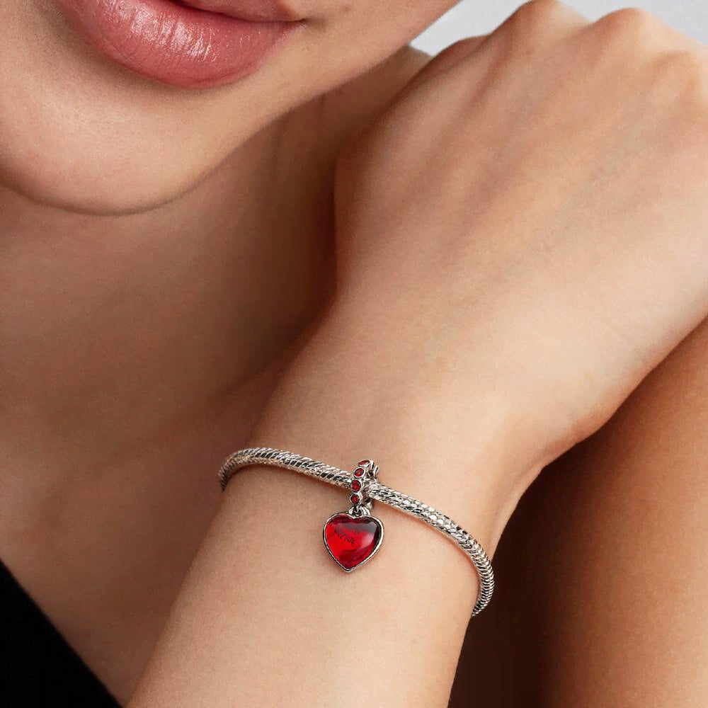 Red Murano Glass Heart Double Dangle Charm