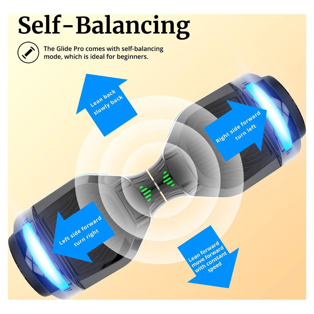 Bluetooth Self-Balancing Hoverboard With 6.5-Inch Wheels, 7-Color Lights, 44-176 Lb. Capacity - Silver