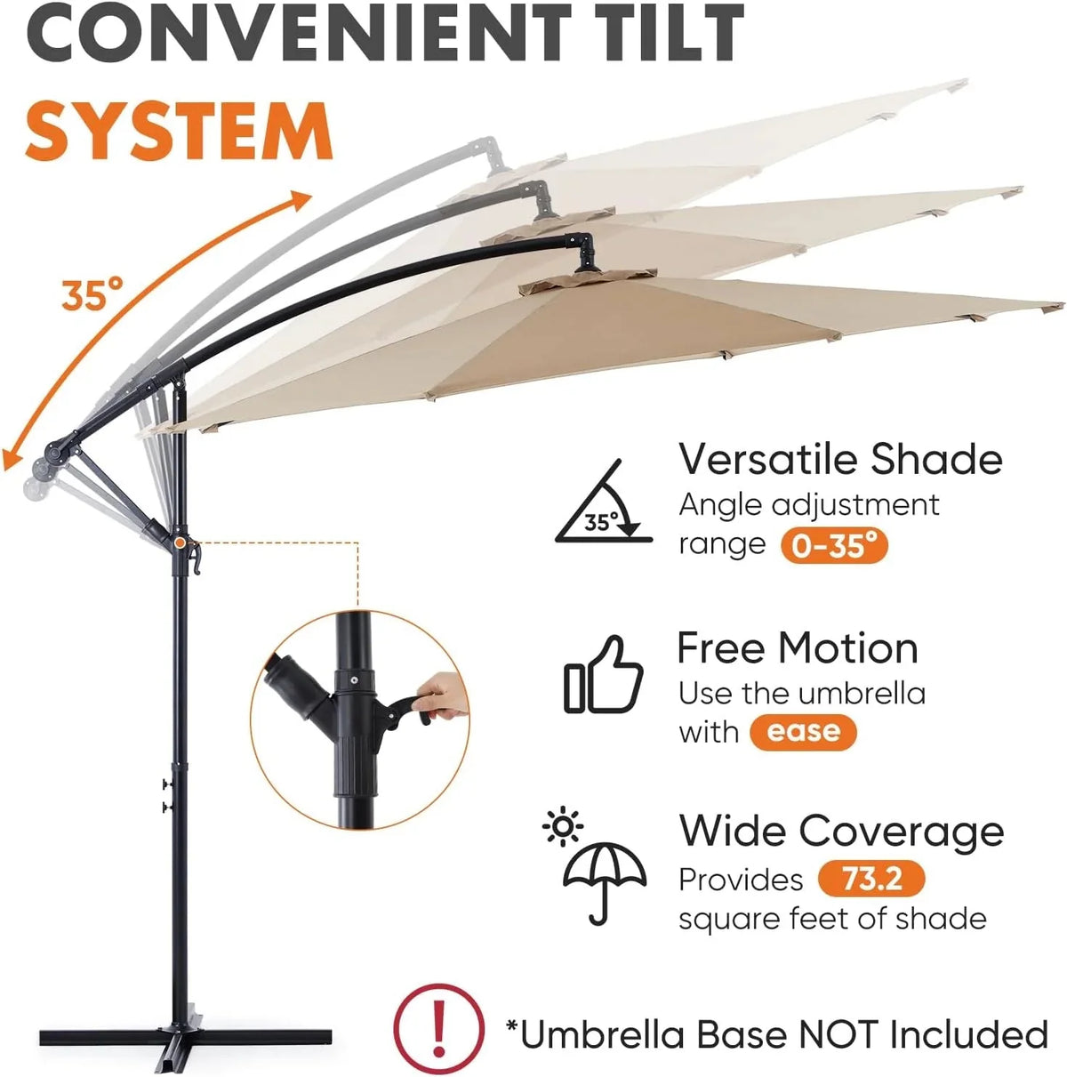 Sweetcrispy 9.8FT Offset Patio Umbrella With Easy Tilt Adjustment, 8 Ribs, Blue